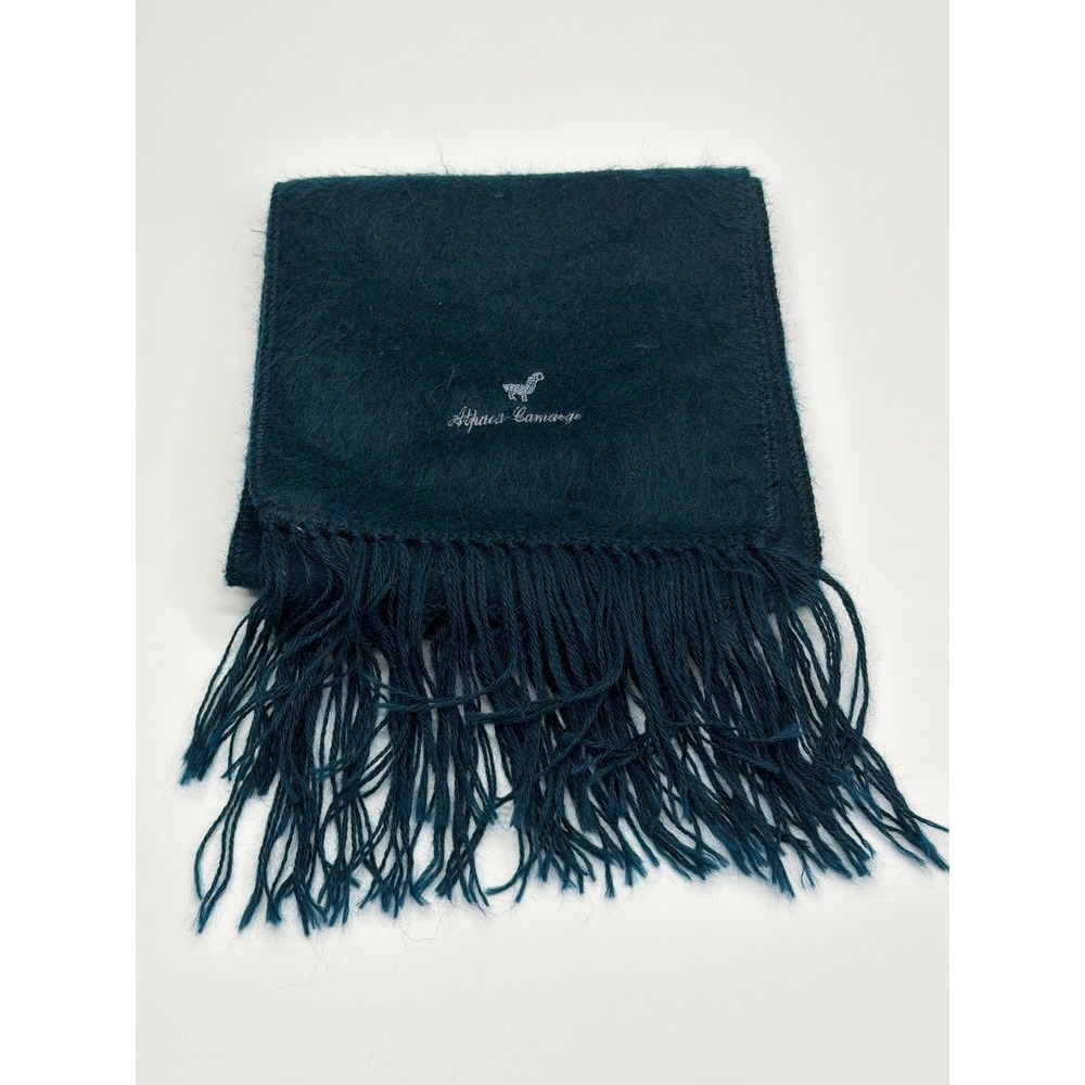 Alpaca Camargo Dark Teal Blue Alpaca‎ Wool Fringed Scarf Peru Luxury Winter Wrap